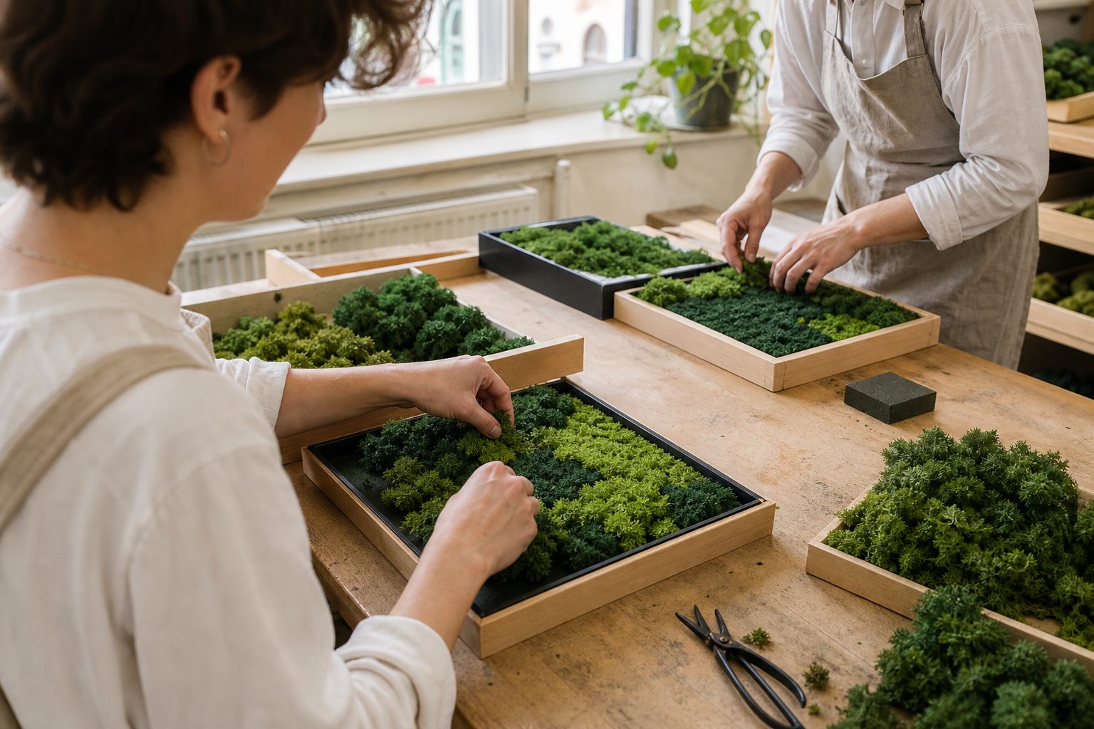 Our team setting preserved moss by hand in the Graz studio
