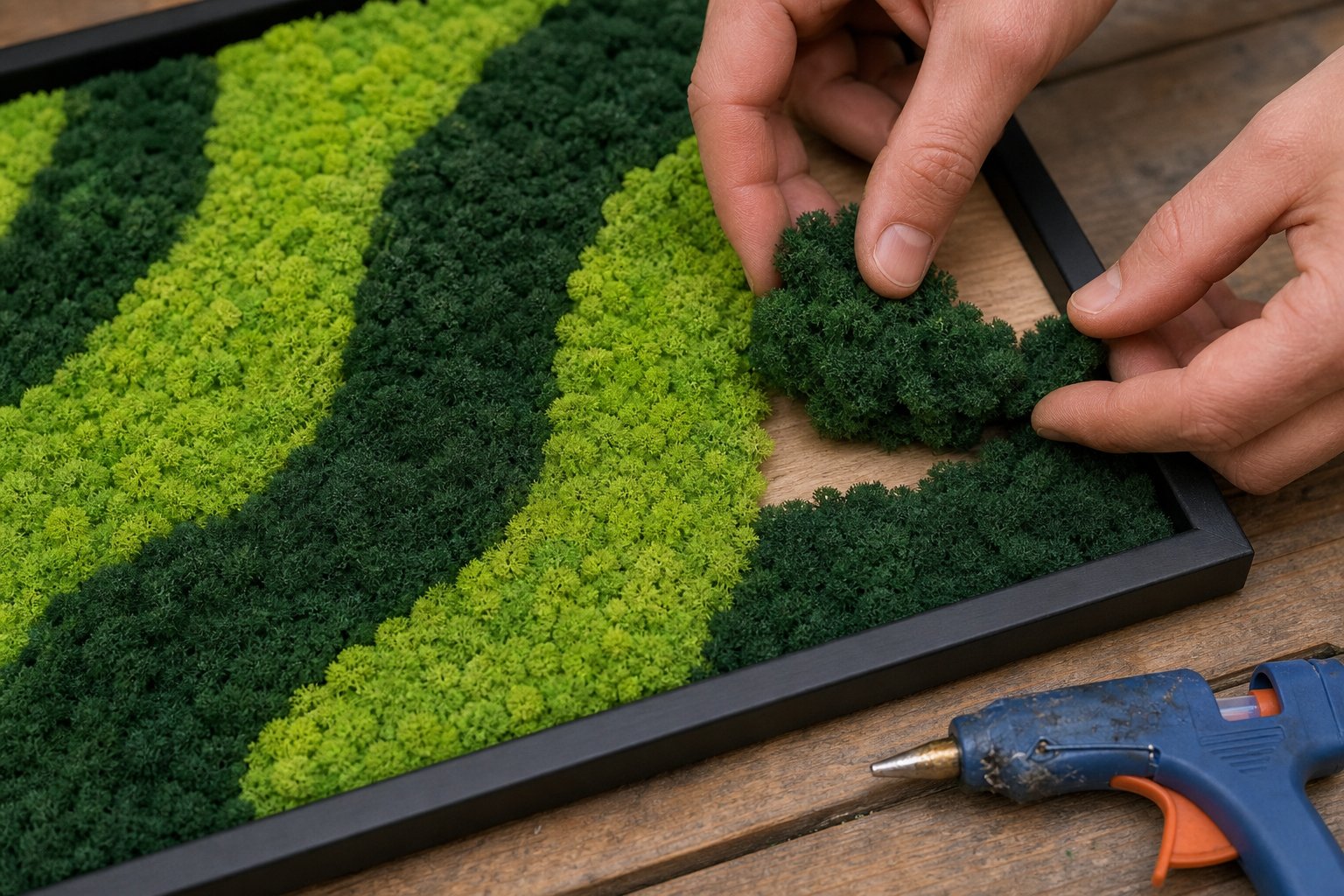 Placing moss onto the panel