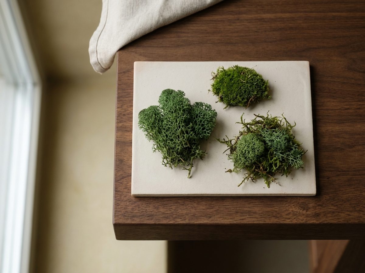 Sorting preserved moss by type and shade
