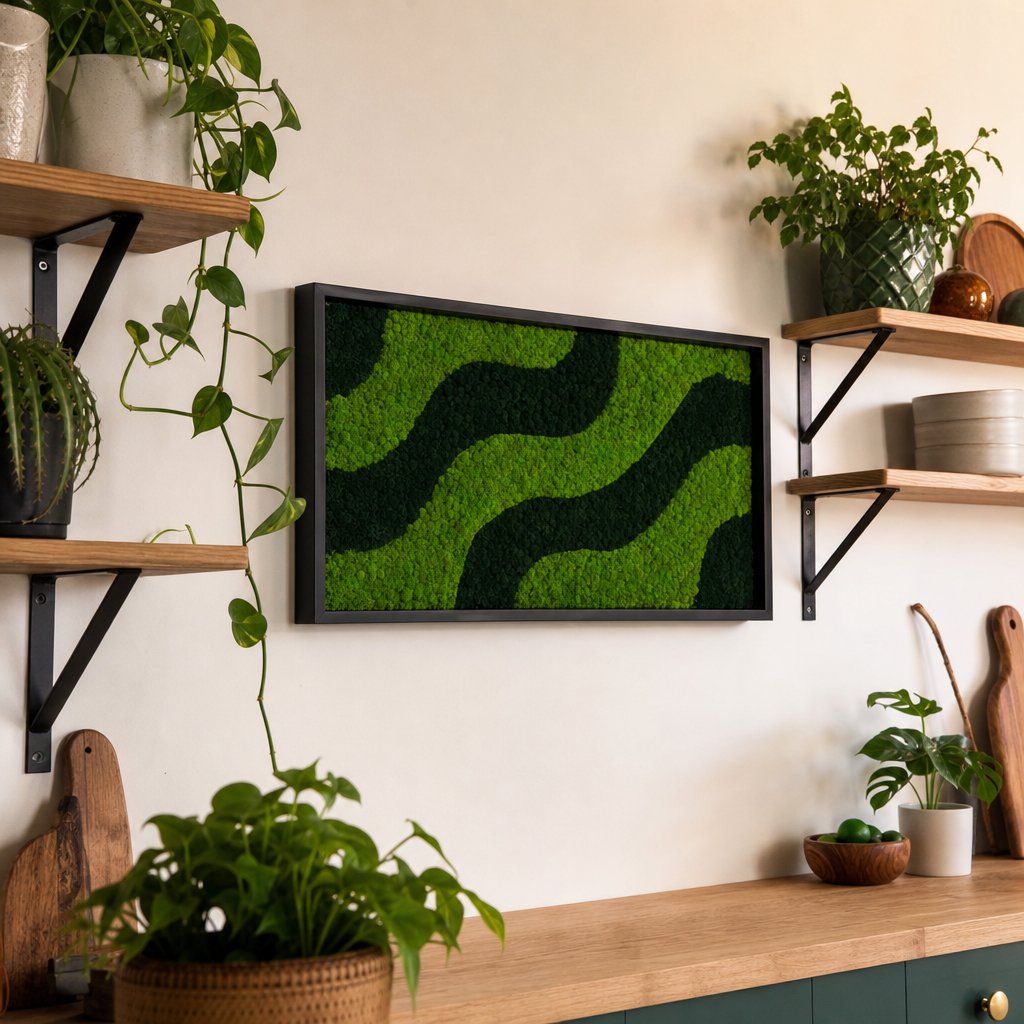 Waldart moss art in a customer home